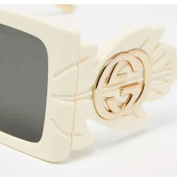 Gucci Beige /Gold GG0535S Leaf Motif Oversized Sunglasses Butterfly - Picture 5 of 8